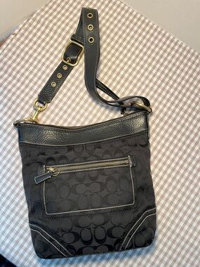 Vintage Coach 2006 Signature Crossbody Bag Black Leather and Canvas #10403 Y2K